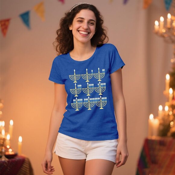 Celebrate in Style: Premium Women's Blue Hanukkah Chanukah Shirt Available S-XXL - Picture 3 of 6